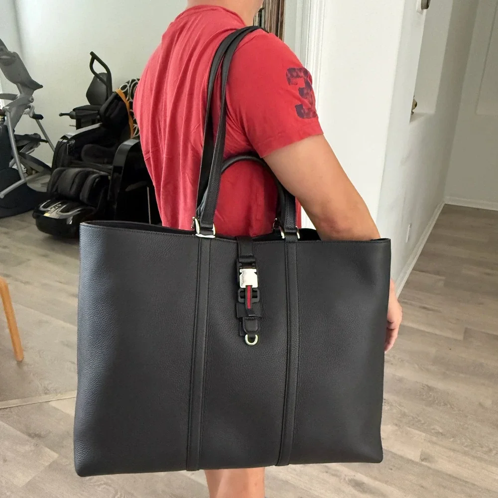 Gucci 816753 Black Leather Maxi Tote Bag web detail‎ NWT